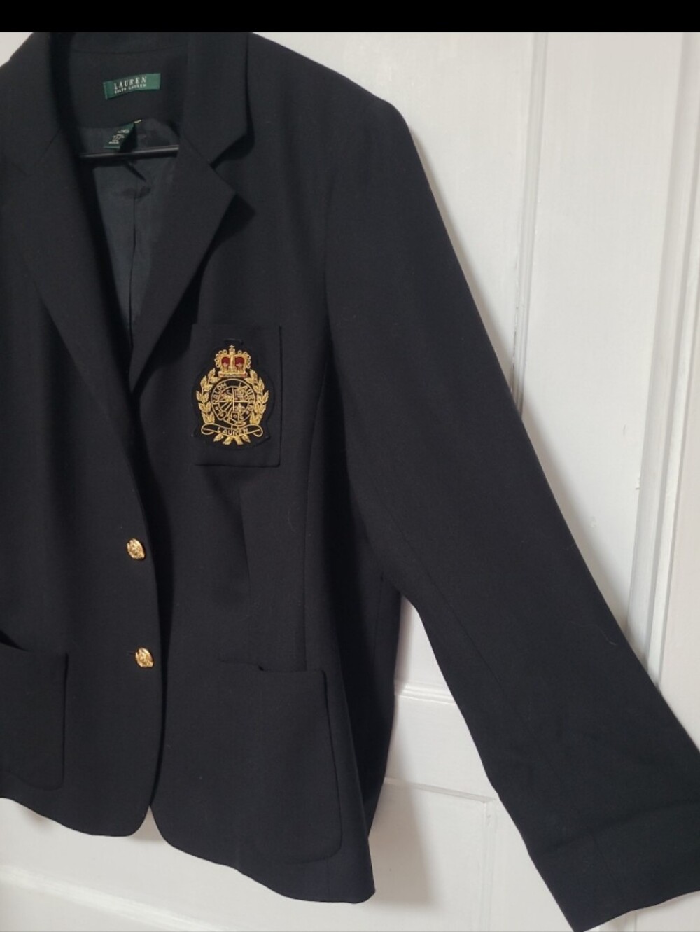 Ralph Lauren Black Wool Blazer with Gold Crest Detail 20W - Picture 3 of 7